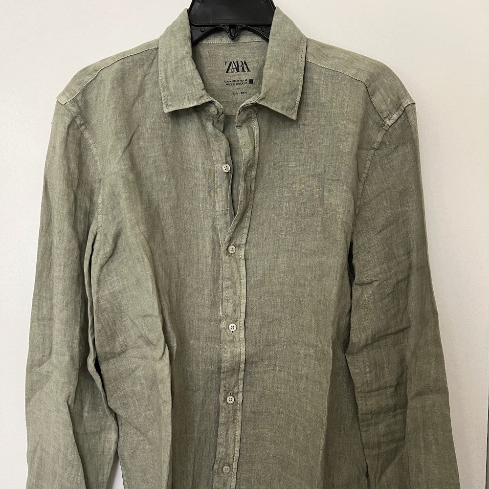 ZARA Linen Shirt Men’s M Olive Green
